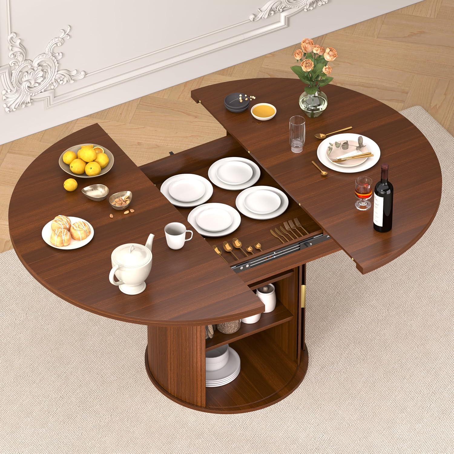 Kitchen Appliances Table - Uitschuifbare ronde eettafel: 47″–63″ keukentafel voor