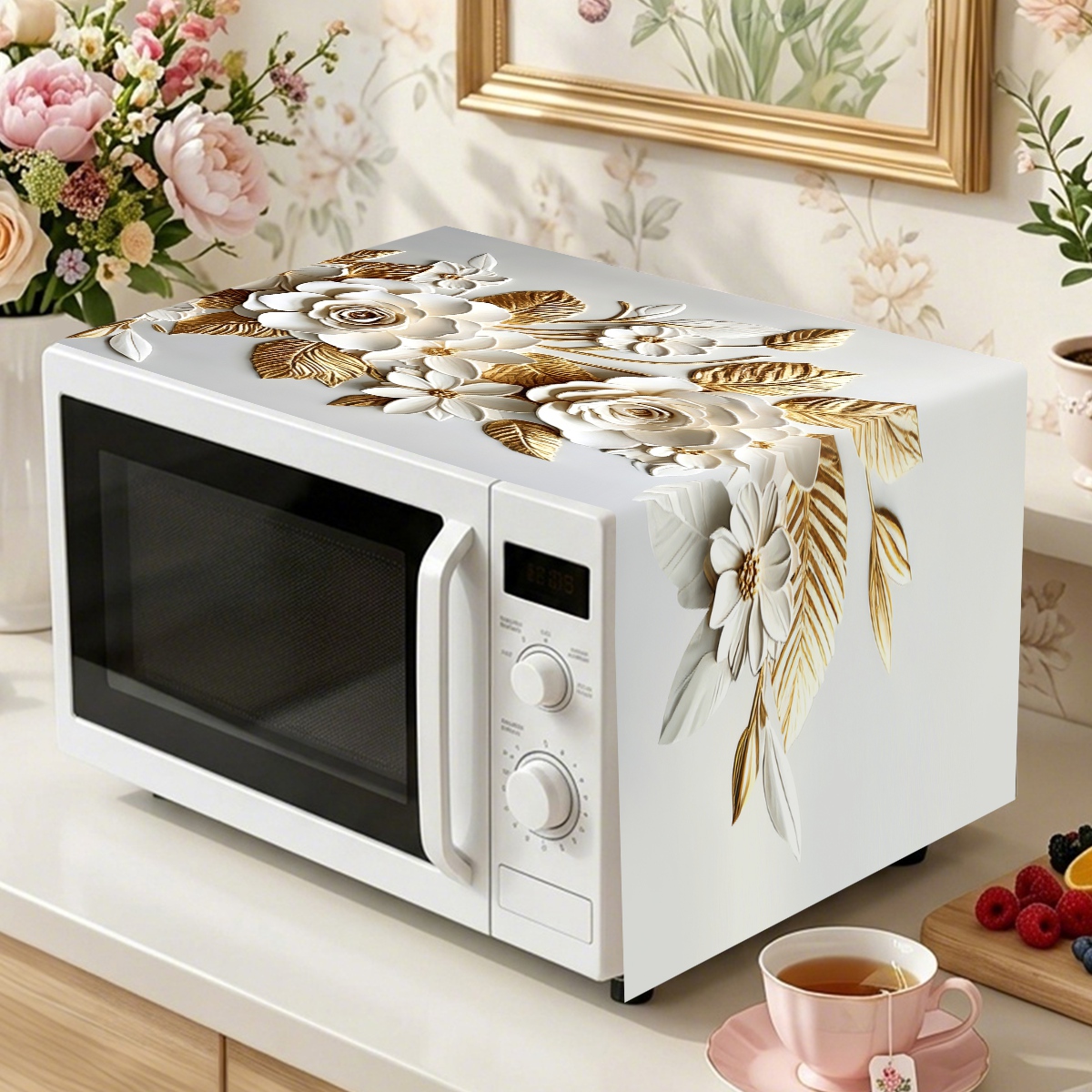 Kitchen Appliances White - 35*85cm Wit Gouden Magnetronhoes 2D Platte